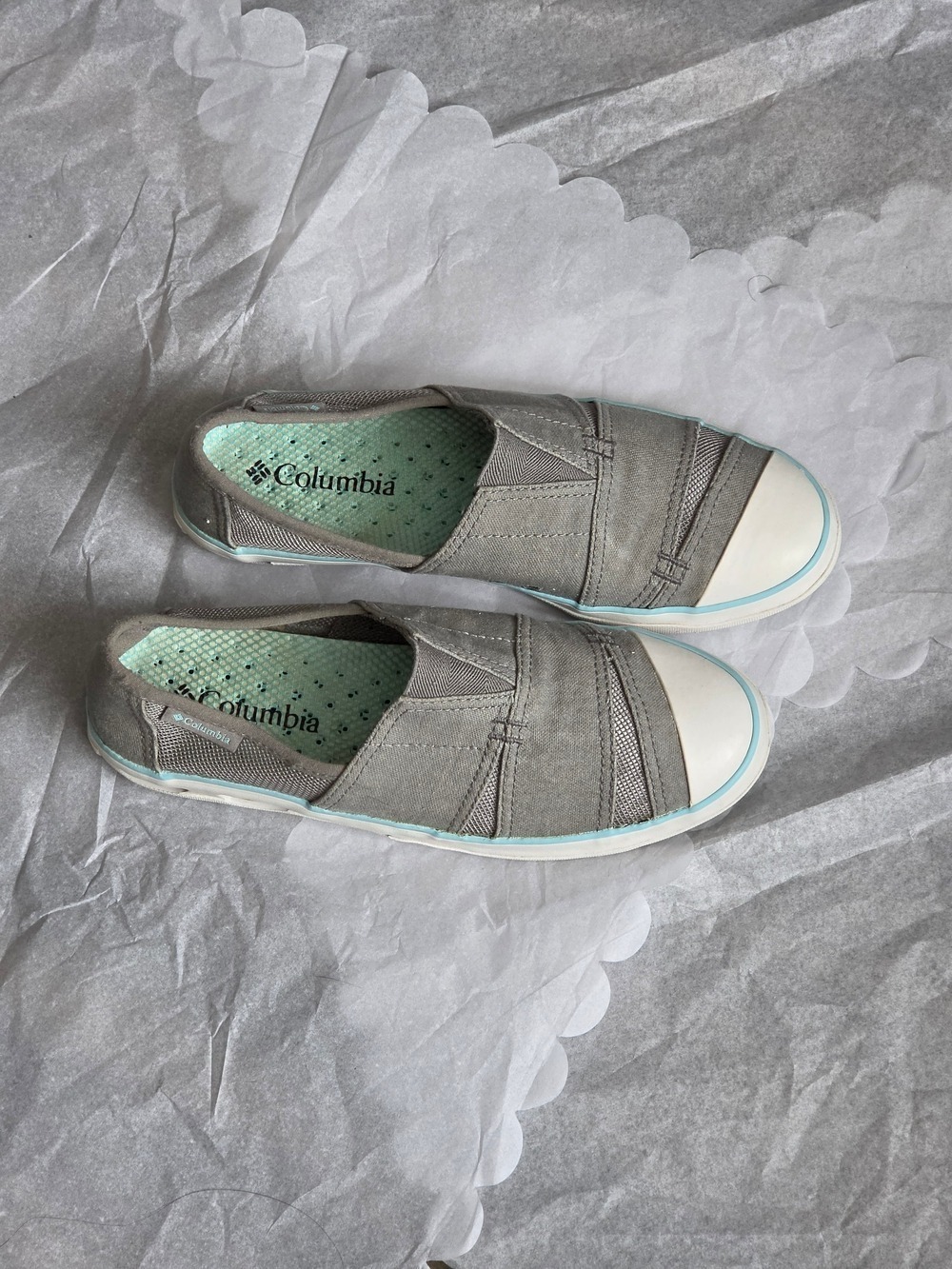 Columbia Slip On Boat Shoes Vented Grey Aqua Women 6.5